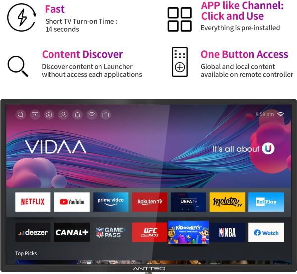 Antteq AV24H3 Smart TV 24'' | Netflix, Prime Video, Rakuten TV, Disney+, Youtube - Imagen 2