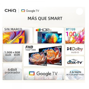 CHiQ – TV Smart TV 40 Pulgadas, Full HD 1080P, diseño sin Marco, Google TV, Google Assistant, WIFI.
